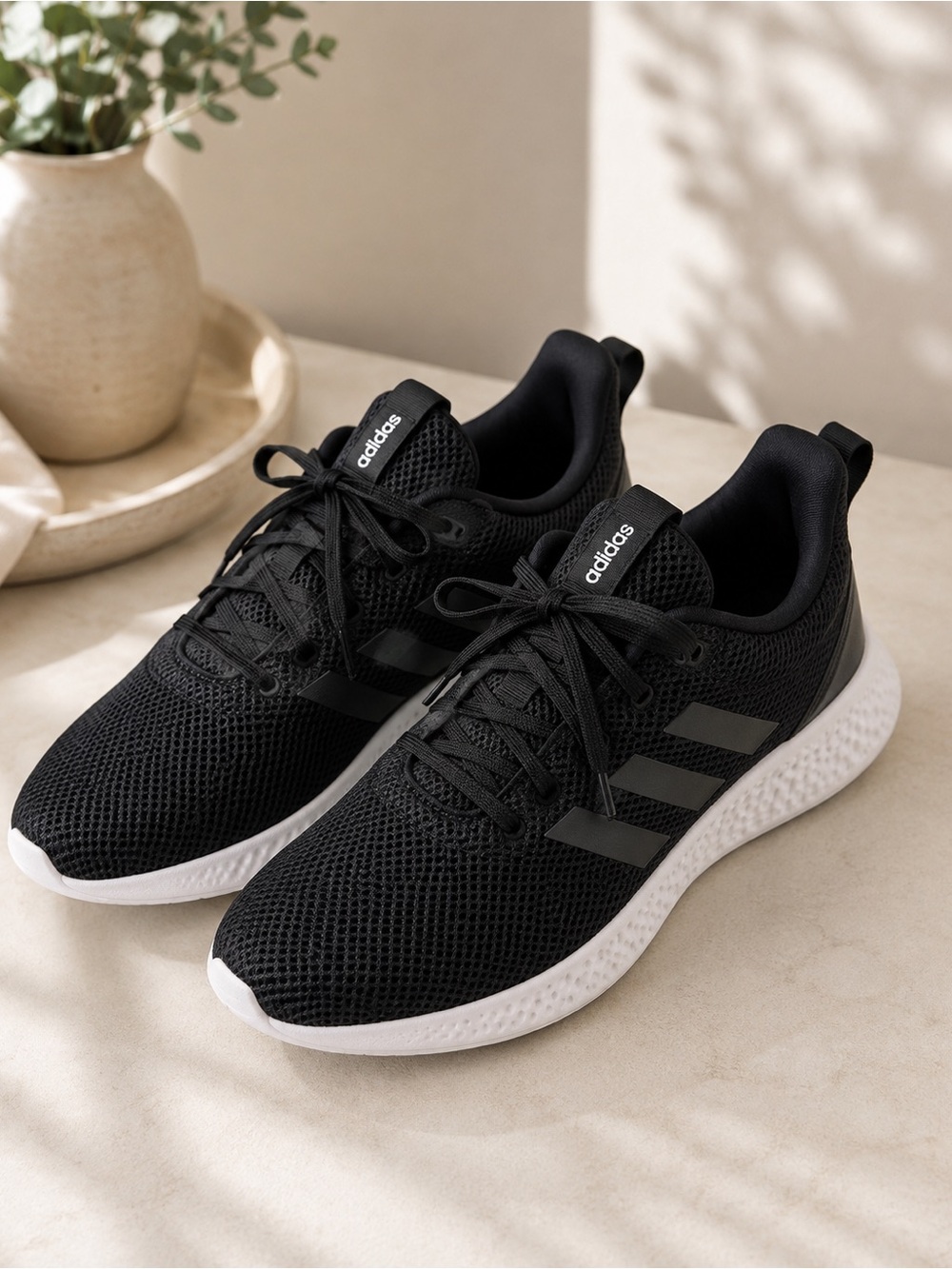 Adidas Black Mesh Sneakers with White Accents